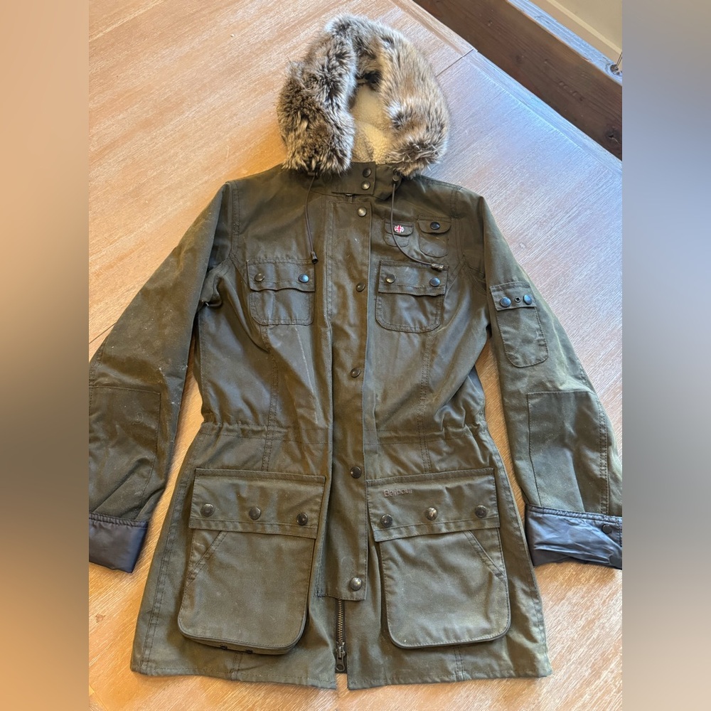 Barbour Fur-Trimmed Waxed Cotton Utility Jacket